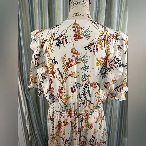 My Danielle Women’s Long Ruffle Dress Earthtone Floral Drop Waist Sz Lg NWOT