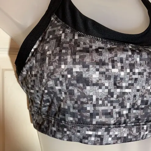 Avia Racerback Sports Bra Square Black Gray Pixels Pattern Medium M