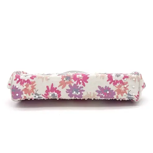 Vintage Magid Beaded Floral Clutch Purse White Pink Purple w Coin Pouch Beaded