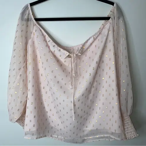 WAYF Nordstrom Pink Off-the-shoulder pink gold bow puff sleeve chiffon top Large