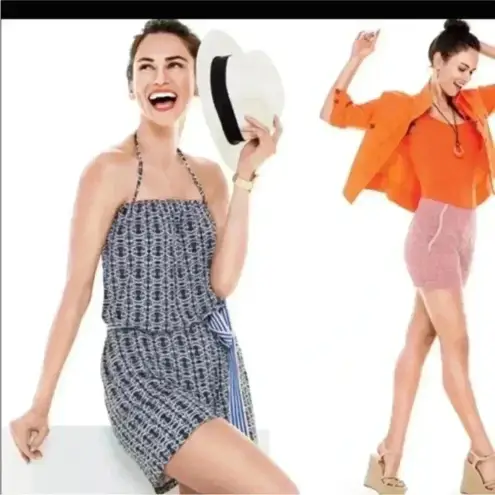 CAbi  navy, white & black scroll print Romper in size small