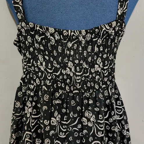 Earth Song Black White Print Cotton Summer Dress Size M