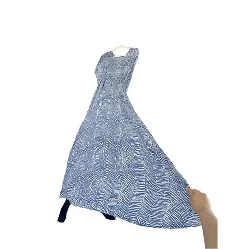 D1 Pineapples Maxi Dress Blue White Zebra Print V Neck Caftan Style M Size M