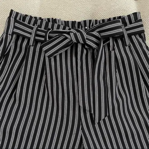 Popsugar Black White Stripe High Paperbag Waist Wide Leg Tie Waist Crop Pants S