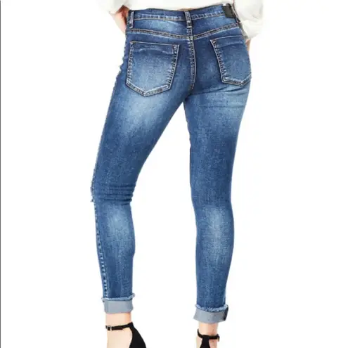 BLOOMROCKS Melrose Pearls Fray Cuff Ankles Jeans Blue Size 28