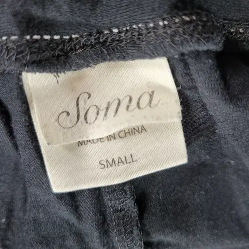 Soma Cool Collection Night Pajama Set S/M Black Stripes Lace Trim Crop Button Up