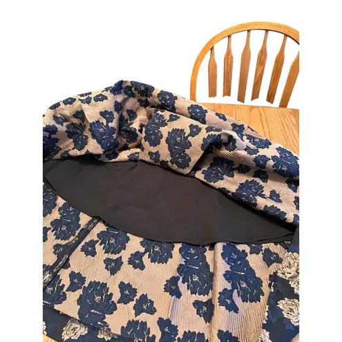 Endless Rose Floral A-Line Jacquard Pleated Skirt Navy Gold Size S/M Romantic