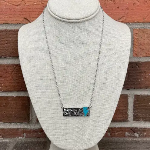 Bar Necklace with Faux Turquoise Lightning Bolt