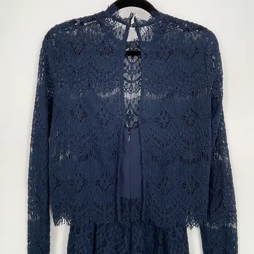 Saylor Anthropologie Navy Blue Long Sleeve Lace Layered Coquette Romper XS