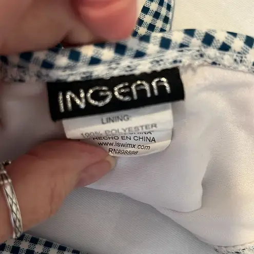 Ingear szM (runs small) blue & white checked 2 piece bikini GUC no bra inserts Size M
