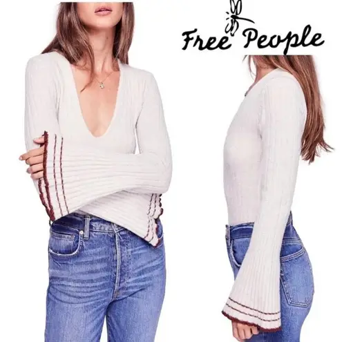 Free People  Anthropologie Small Wool Flared sleeve sweater top Gray May Morning