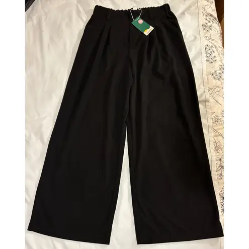 Halara NWT Flex High Waisted Side Pocket Wide Leg Waffle Work Pants Black Size L