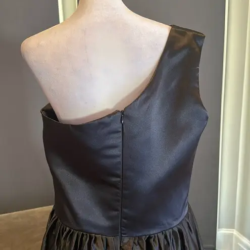 Women’s Black Satin One Shoulder Prom Party Formal Dress with Leg Slit Size 16 Black