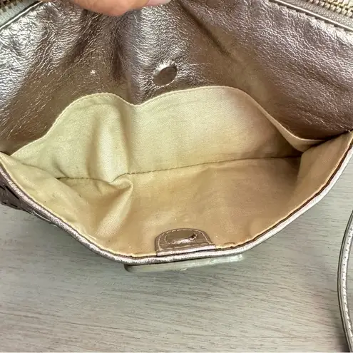 Elliott Lucca Gold Metallic Basket Weave Woven Leather Crossbody Bag Purse