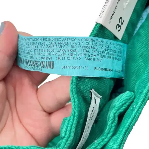 ZARA  Washed‎ Green High Waisted Denim Straight Cropped Jeans Size 0