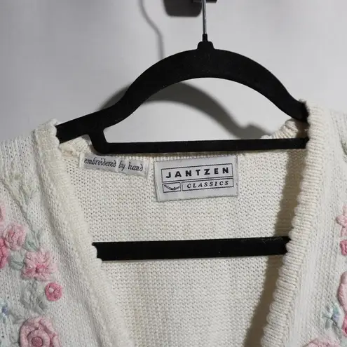 Jantzen VTG Hand Embroidered Cream Floral Vest Cottage Core Retro Knit Gma XL