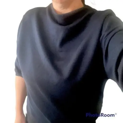 Chez toi Womens boat neck Sweater 3/4 Sleeve Crop Cozy knit Boxy Navy Blue Size Size M