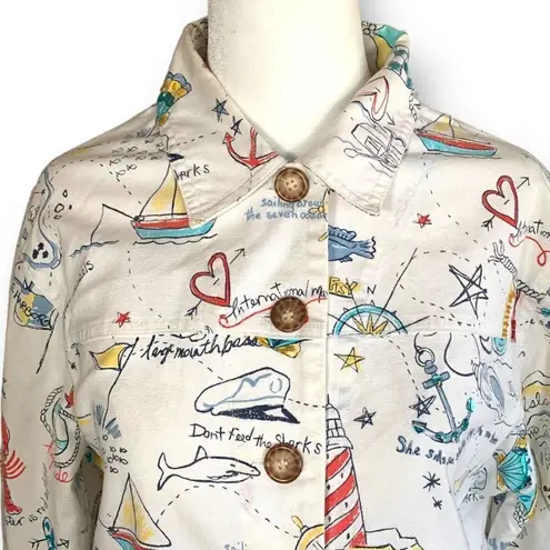 Vintage Graff Petite Jacket Lightweight Nautical Novelty Print White Blue Red Size undefined