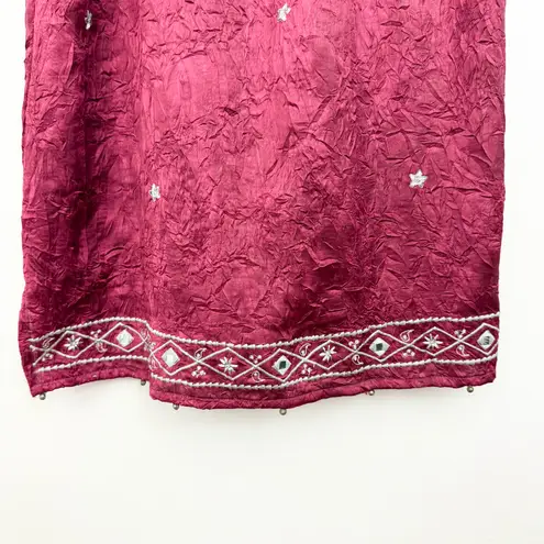 Vintage Passport Burgundy Embroidered Crinkle Slip Dress Red