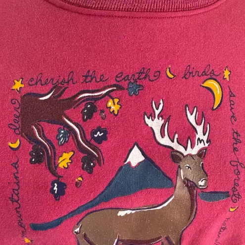 Vintage Lands’ End Deer Nature Crewneck Sweatshirt Cotton Blend L 90s Outdoors Pink Size L