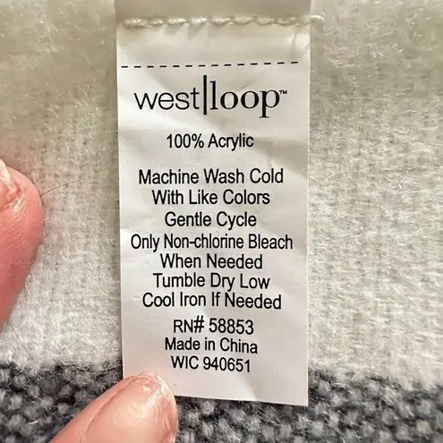 West Loop Womens Scarf Plaid 79"x30" Acrylic Neutral White Brown Black Fringe