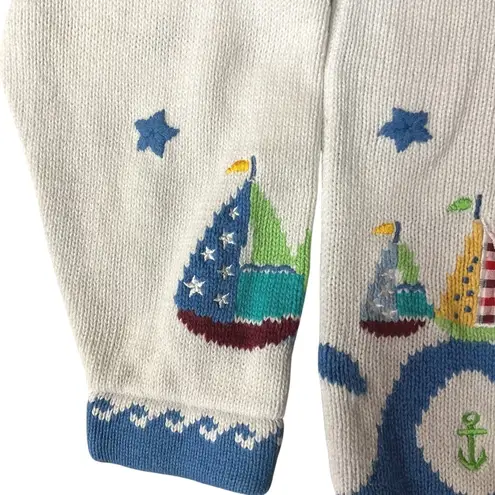 Vintage Quacker Factory Women's Star Sailboat Cardigan Sweater Size M Knit Cozy Size M