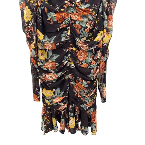 Veronica Beard Hedera Silk Floral Ruched Mini Dress Oxblood Long Sleeve 6 NWT