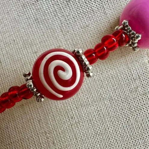 Pink and red hand painted beaded necklace
