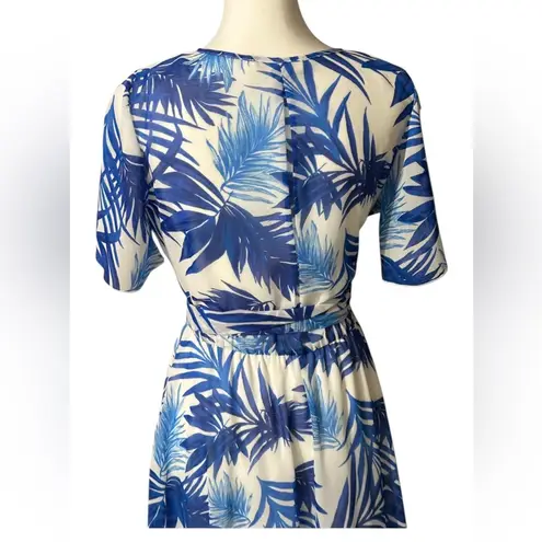Indigo Rose Blue and White Tropical Pattern Maxi Dress Small