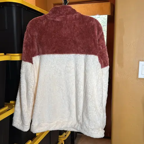 NWT Doublju Women's Soft Teddy Fleece Quarter Zip Pullover with Pocket Size 1X Pink