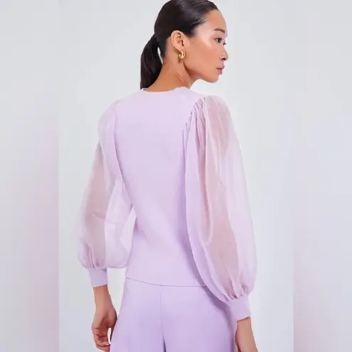 Tuckernuck Lilac Knit Betsy Blouse Size S NWT Sheer Puff Sleeve Stretchy Ribbed Purple