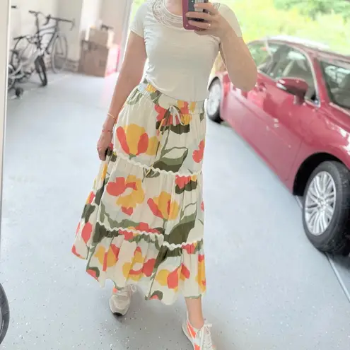 CeCe Floral Tiered Maxi Skirt | Size S (Fits M) | Boho Summer Resort Wear