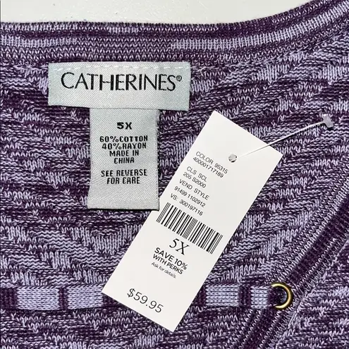 Catherines NWT Size 5X Purple Criss-Cross V-Neckline Sweater Top