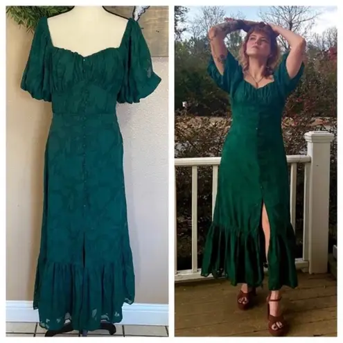 Lulus NWOT  Everlasting Charm Emerald Green Floral Jacquard Midi Dress