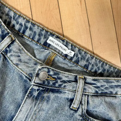 Avec Les Filles Acid Wash Distressed Destroyed Wide Leg Denim Jeans Size 29