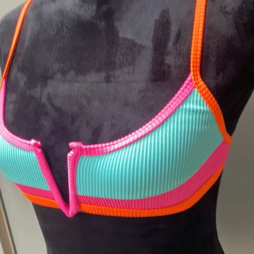 Color block bikini top woman’s size small (orange,pink, aqua color block) Orange
