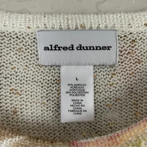 Alfred Dunner 🦋 Cream Floral Sequin Scalloped Short Sleeve Sweater Blouse XL