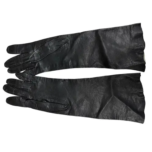 VTG Van Raalte Black Fine Leather Womens Long Gloves Sz 7 1950s Size M
