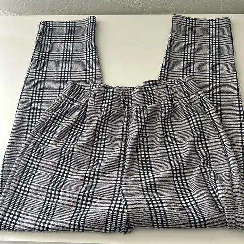 SheIn  plaid stretchy straight leg trousers / work pants w/ ruffle waist