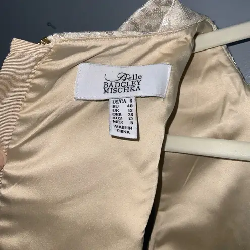 Badgley Mischka Belle Gold Cap Sleeve Crop Top Exposed Gold Zipper Back Size 8