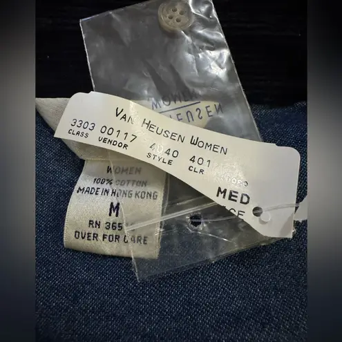 Vintage Denim Embroidered Christmas Shirt Corduroy Collar 90s pine cones medium Blue