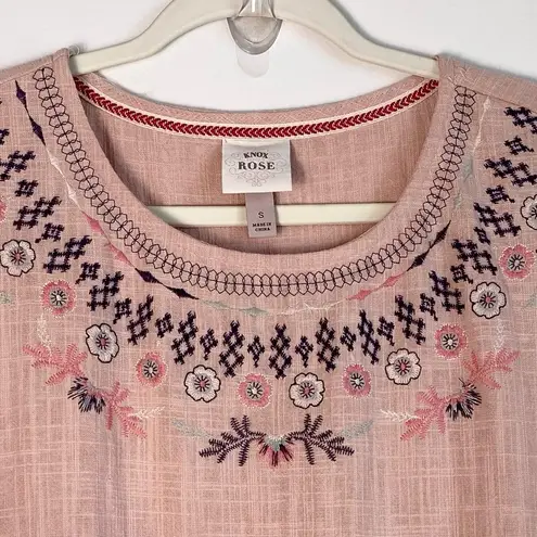 Knox Rose  Embroidered Pink Babydoll A-Line Dress Small Tiered Floral Bohemian