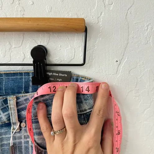 Tractr Checker Gingham Plaid High Rise Slim Blue Denim Shorts 4/27