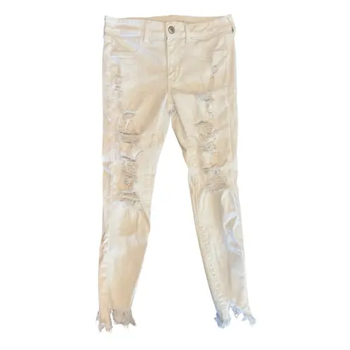American Eagle  Distressed White Skinny Jeans | Next Level Stretch Size 8 Regular