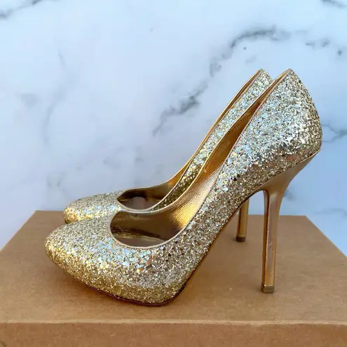 Miu Miu women’s sparkly gold glitter pumps size IT 38.5 US 8.5