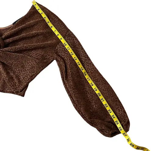 J.Our Shimmer Copper Bishop Sleeve Center Twist Crop Top Size M Coquette Y2k Orange Size M