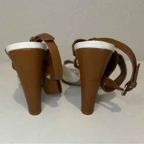 Valentino Garavani Macrostud Rockstud High Heel Sandals Tan White Open Toe 41