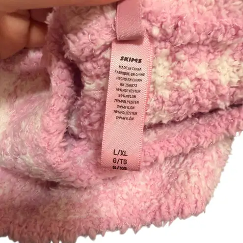 SKIMS L/XL Cozy Knit Pullover Petal Pink Houndstooth Oversized Lounge Sweater