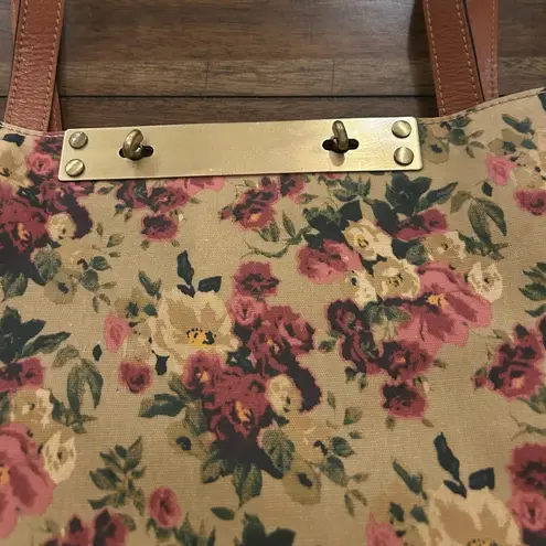 Patricia Nash Antique Rose Coated Linen Canvas Ria Tote Leather trim
