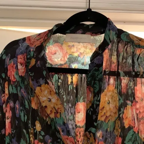 Zimmermann EUC ZIMMERMAN Allia smocked elastic waist floral long bloused sleeve dress